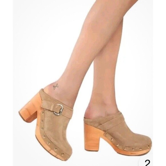 Steve Madden Hilde Klicky Clogs Suede Leather Tan Women 8M Studded Y2K Style - Picture 9 of 9